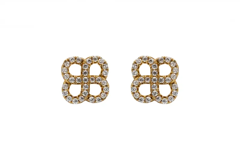 9ct Yellow Gold Open Clover CZ Stud Earrings 1.8g