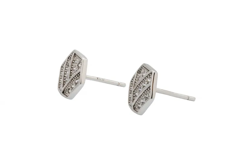 9ct White Gold Hexagon Diamond Stud Earrings  1.4g