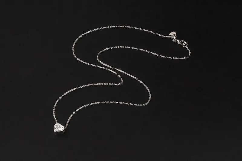 Sterling Silver Lab Grown Heart Shaped Diamond Pendant Necklace 0.70ct