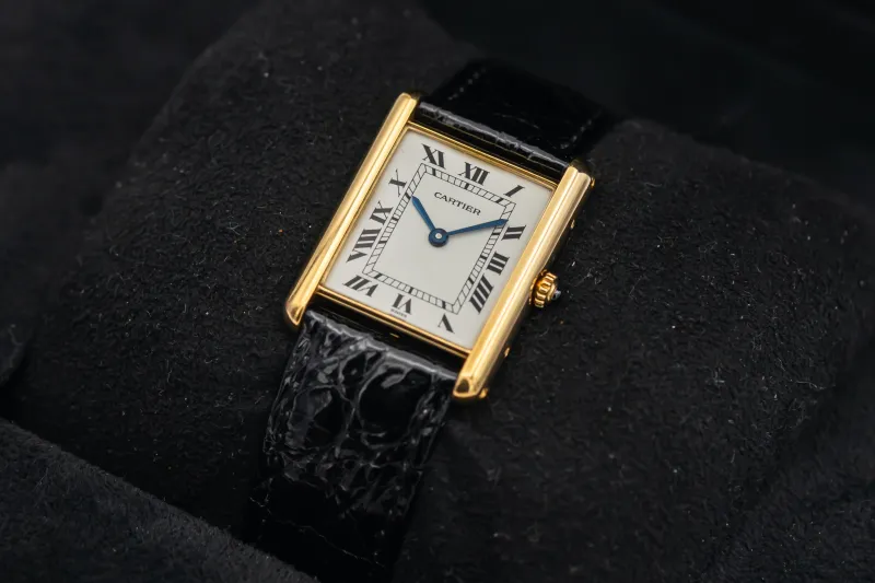 Cartier Tank Francaise Quartz 25mm Black Leather 83717702 Circa 1990s