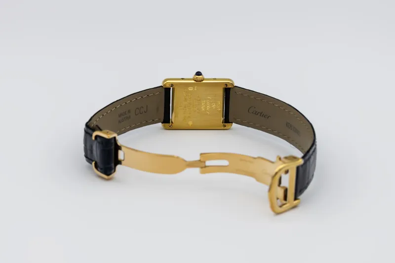 Cartier Must de Cartier Tank 22mm Vermeil Black Leather 1613 Circa 1990s