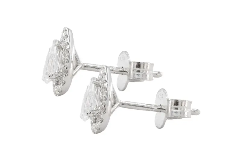 18ct White Gold Pear Shape Diamond Halo Stud Earrings 0.72ct