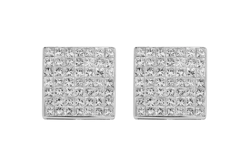 18ct White Gold Invisible Set Princess Diamond Stud Earrings