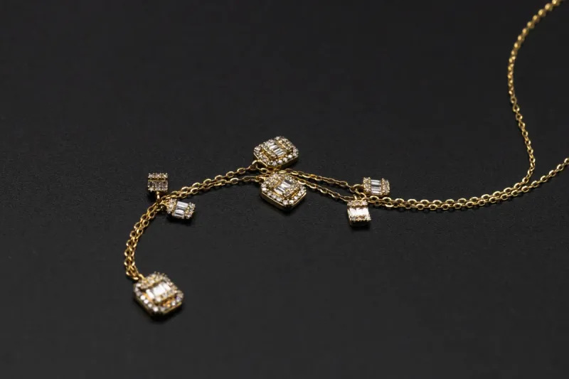 14ct Yellow Gold Diamond Drop Station Necklace 0.40ct