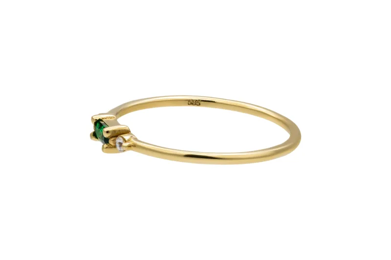 14ct Yellow Gold Trio Emerald and Round Green and White Cubic Zirconia Ring 1g