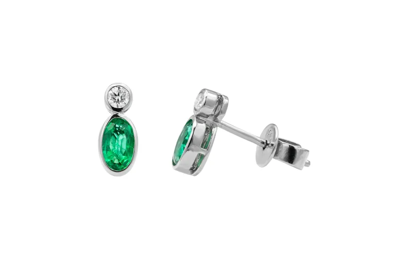 Platinum Diamond & Emerald Stud Earrings 0.10ct