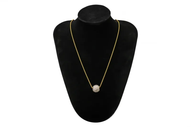 18ct Yellow Gold Diamond Ball Pendant Necklace 16" 7.8g