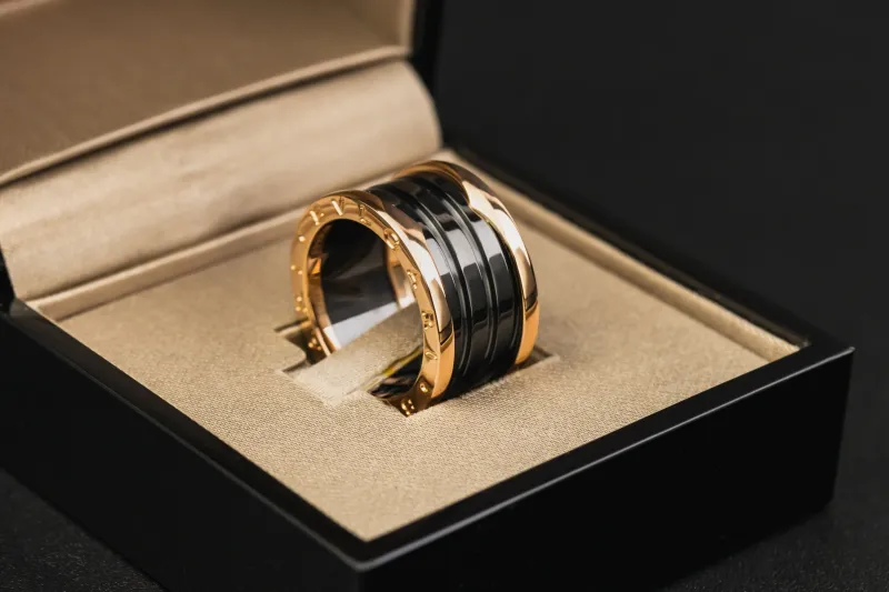 Bvlgari B.zero1 Four Band Ring 18ct Rose Gold & Black Ceramic Size 54 (M)