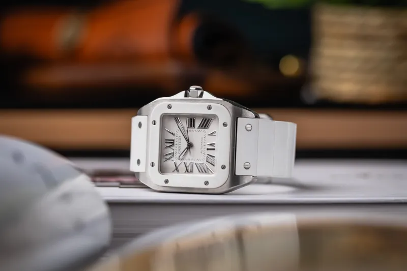 Cartier Santos 100 Midi 33mm White Rubber 2878 Circa 2010