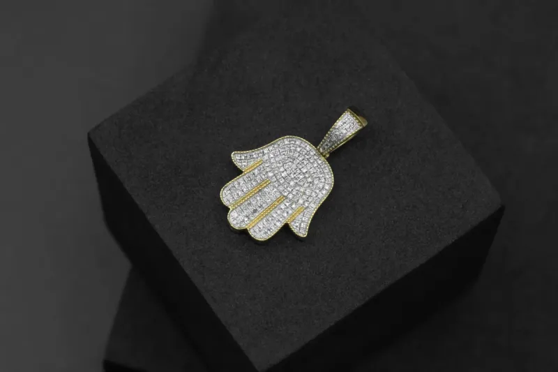 9ct Yellow Gold Diamond Hamsa Pendant 0.45cts