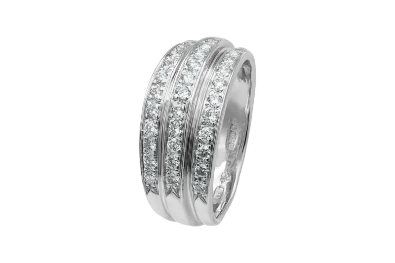 18ct White Gold Diamond 3 Row Ring 0.70ct 4.2g