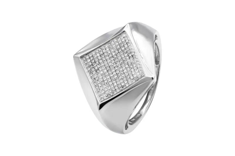 9ct White Gold Square Diamond Cluster Signet Ring 0.32ct