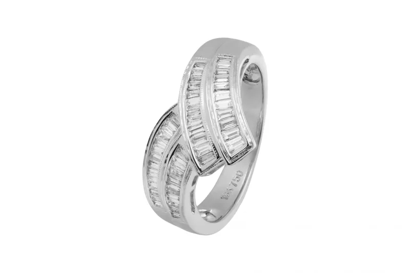18ct White Gold Baguette Diamond Crossover Ring 0.50ct