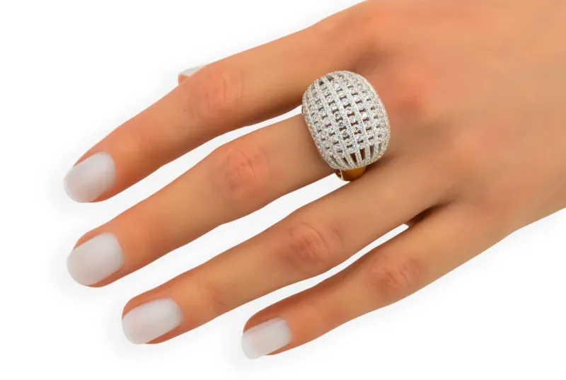 14ct Yellow & White Gold Cubic Zirconia Dome Statement Ring