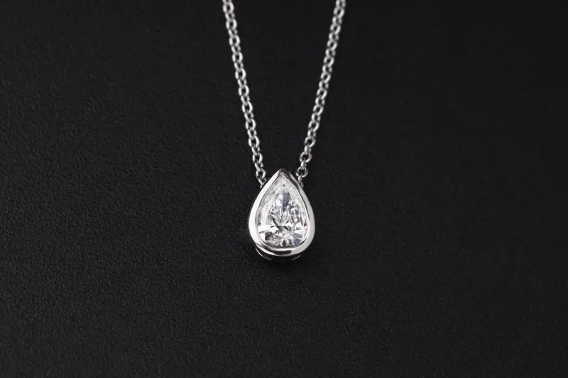 Gold Sterling Silver Lab Grown Pear Cut Diamond Necklace 0.50ct