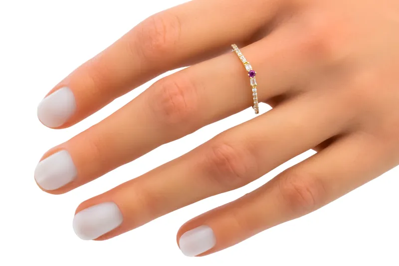 14ct Yellow Gold Pink & White Cubic Zirconia Trio Eternity Ring Size P 1g