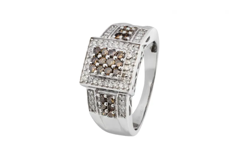 14ct White Gold Brown & White Diamond Ring 0.65ct 6.3g