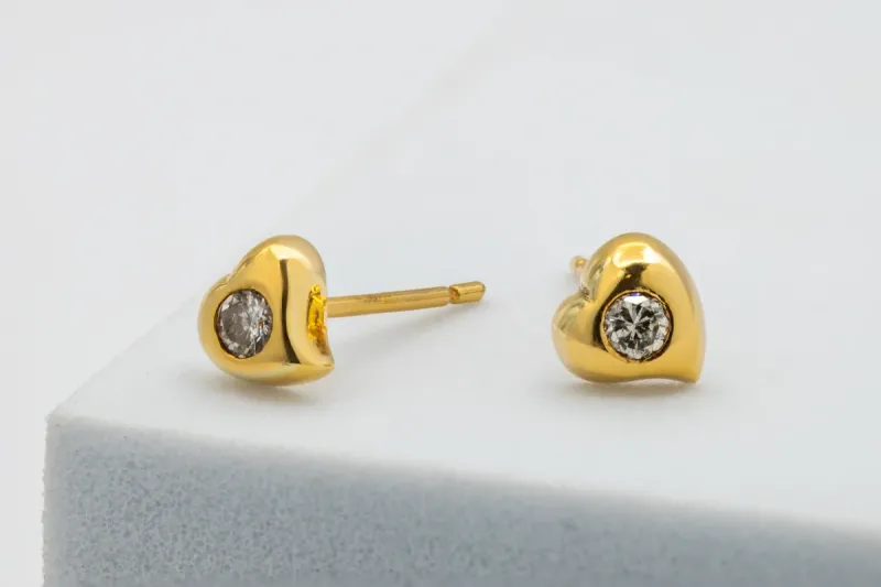 9ct Yellow Gold Heart Shaped Diamond Stud Earrings 0.20ct