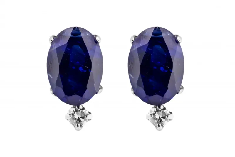 Platinum Sapphire And Diamond Stud Earrings 0.02ct