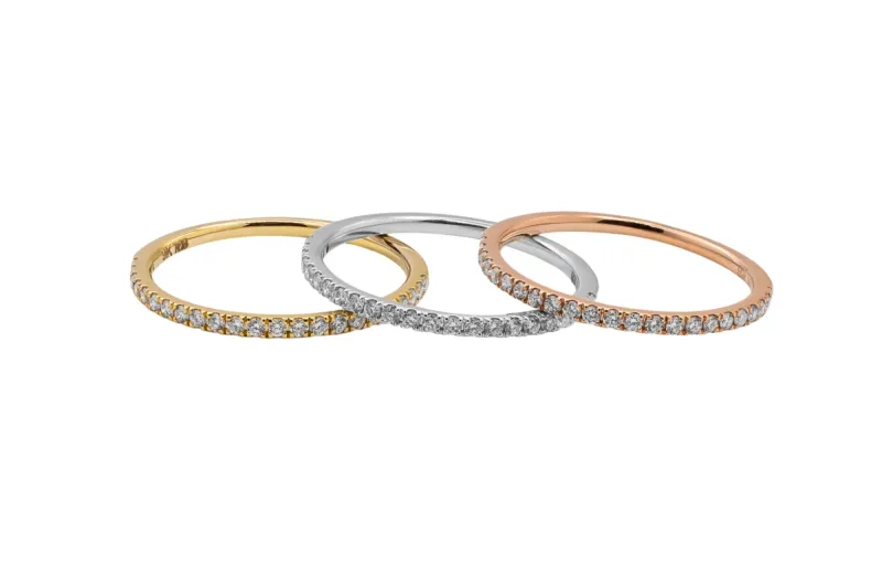 9ct White, Rose And Yellow Gold Diamond Stacker Rings 0.60ct