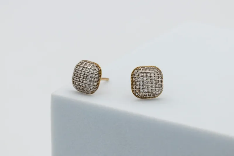 9ct Yellow Gold CZ Micro Pavé Cushion Stud Earrings
