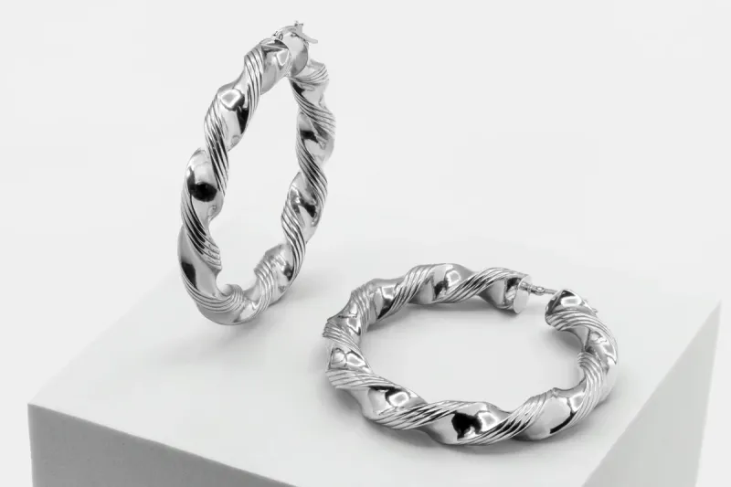 9ct White Gold Twisted Hoop Earrings 13.3g