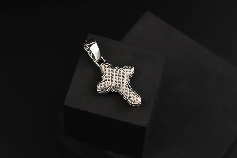 9ct White Gold Diamond & Tsavorite Cross Pendant 0.71ct