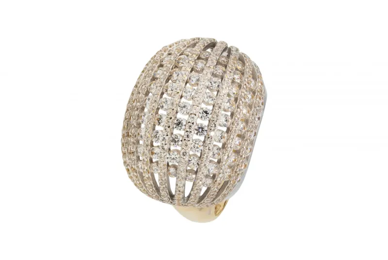 14ct Yellow & White Gold Cubic Zirconia Dome Statement Ring