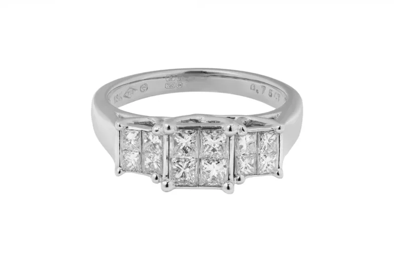 18ct White Gold Princess Cut Diamond Cluster Ring 0.75ct