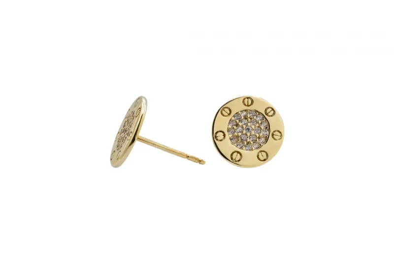 9ct Yellow Gold CZ Disc Stud Earrings 1.7g