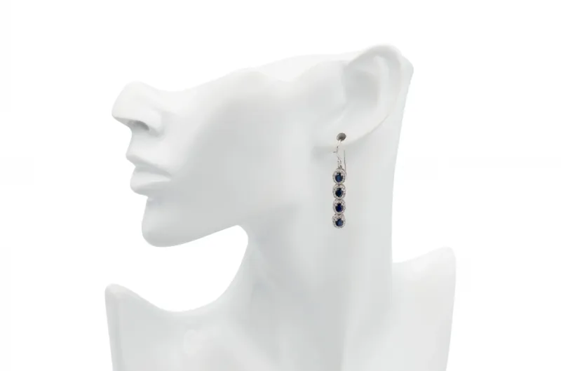 14ct White Gold Diamond & Sapphire Drop Earrings 1.66ct