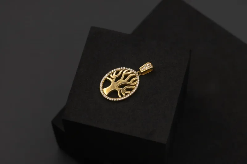9ct Yellow Gold Cubic Zirconia Tree of Life Pendant 3.4g