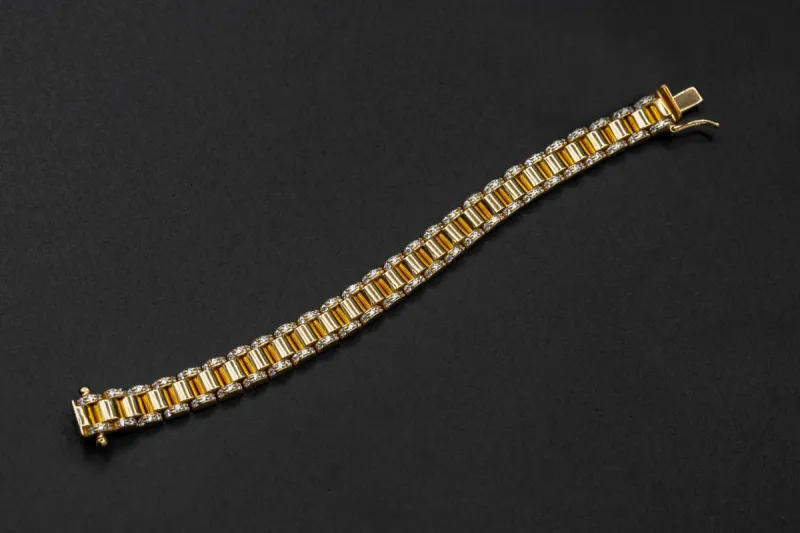 9ct Yellow Gold Cubic Zirconia Presidential Childrens Bracelet 20.4g
