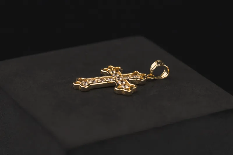14ct Yellow Gold Mini Cubic Zirconia Cross Pendant 25mm 1.7g