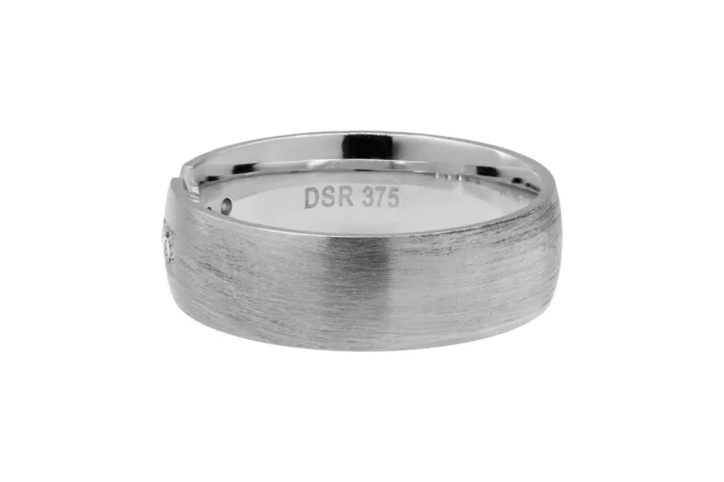 9ct White Gold D-Shape Matt Finish Diamond Wedding Band 0.10ct