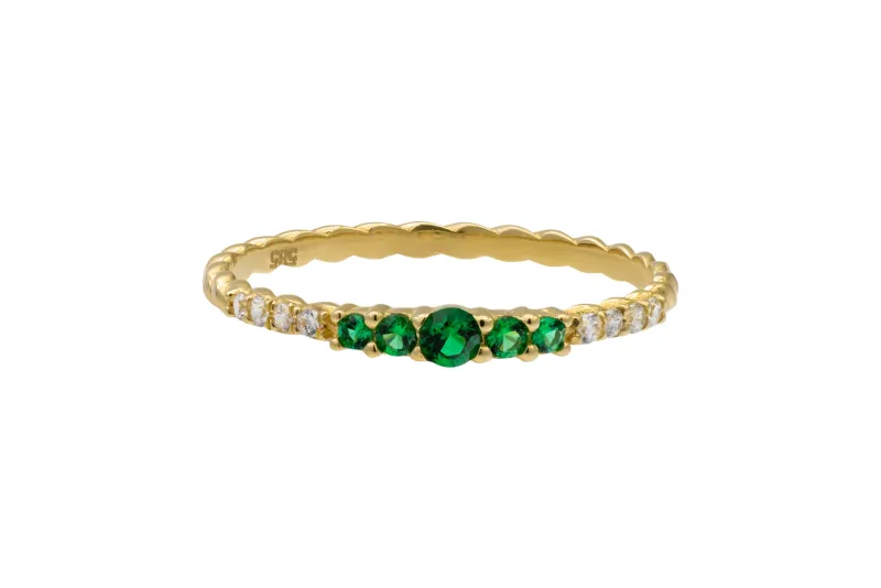 14ct Yellow Gold Green & White Cubic Zirconia Twist Eternity Ring 1.2g
