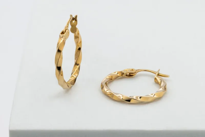 9ct Yellow Gold Twisted Hoop Earrings 1.1g