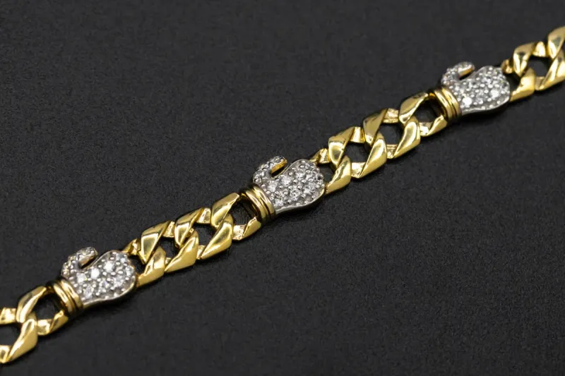 9ct Yellow Gold Cubic Zirconia Boxing Gloves Children's Bracelet 7.6g