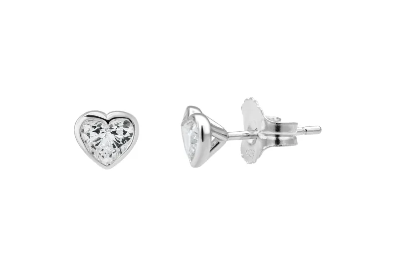 Sterling Silver Lab Grown Heart Cut Diamond Stud Earrings 1.06ct