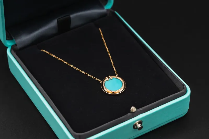 Tiffany & Co Diamond & Turquoise Circle Pendant Necklace 0.05ct