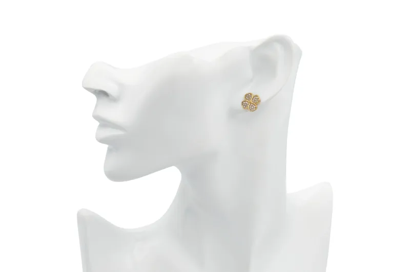 9ct Yellow Gold CZ Clover Stud Earrings 2.1g