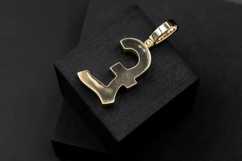 14ct Yellow Gold Diamond Pound Sign Pendant 4.00ct