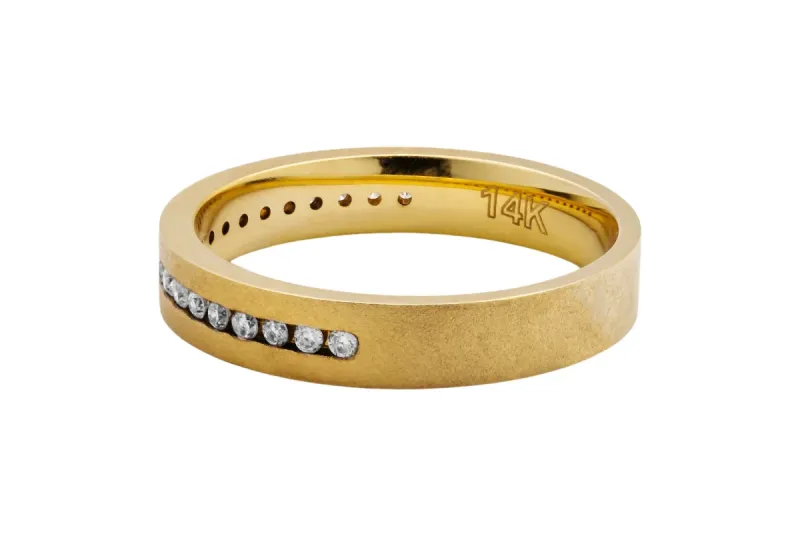 14ct Yellow Gold Satin Channel Set Diamond Wedding Band 0.50ct