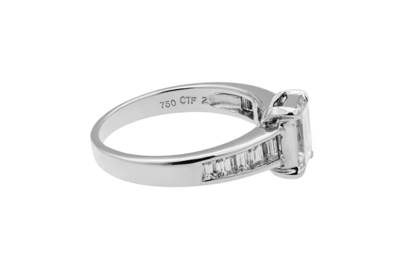 18ct White Gold Emerald Cut Diamond Engagement Ring 1.59ct GIA Certified