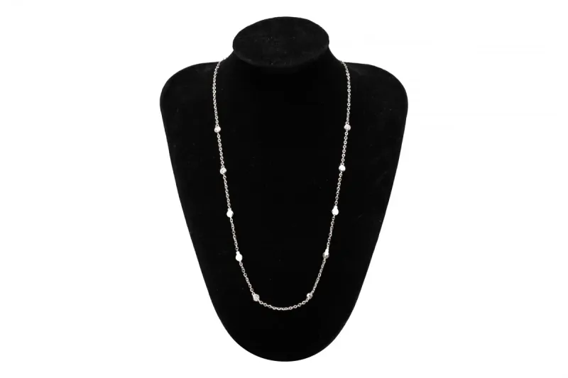 18ct White Gold Rub-Over Diamond Station Necklace 1.04ct