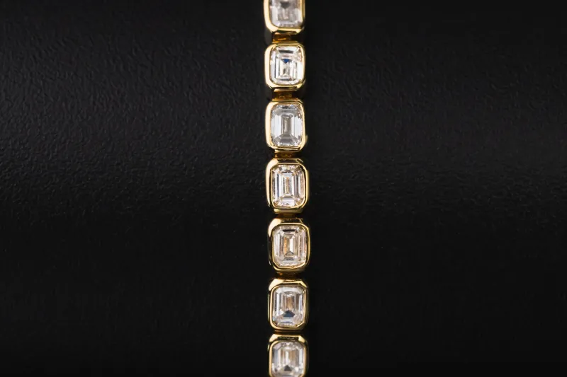 Lab Grown Emerald Cut Diamond Tennis Bracelet Gold Plated Sterling Silver 4.63ct