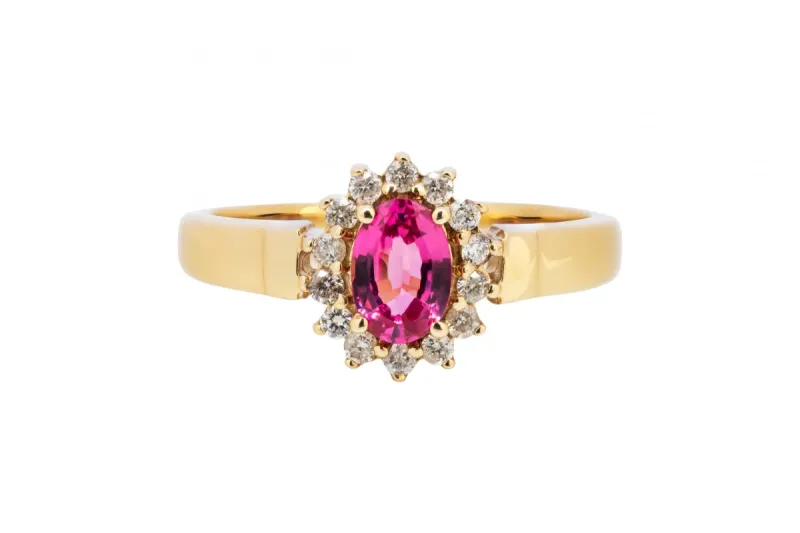 9ct Yellow Gold Tourmaline & Diamond Halo Ring 0.21ct