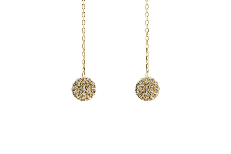 9ct Yellow Gold Pull Through Pavé Cubic Zirconia Round Earrings 1.67g