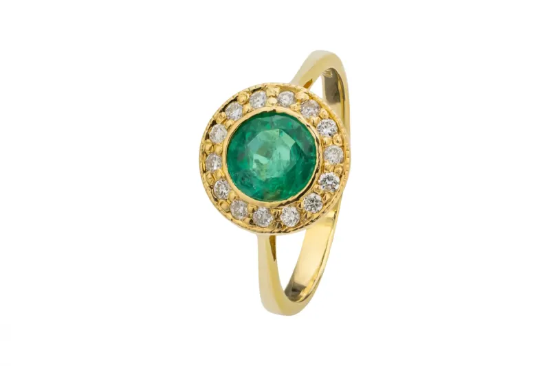 18ct Yellow Gold Diamond & Emerald Ring 0.12ct