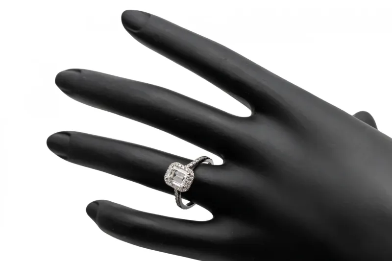 18ct White Gold Emerald Diamond Halo Engagement Ring 1.70ct GIA Certified
